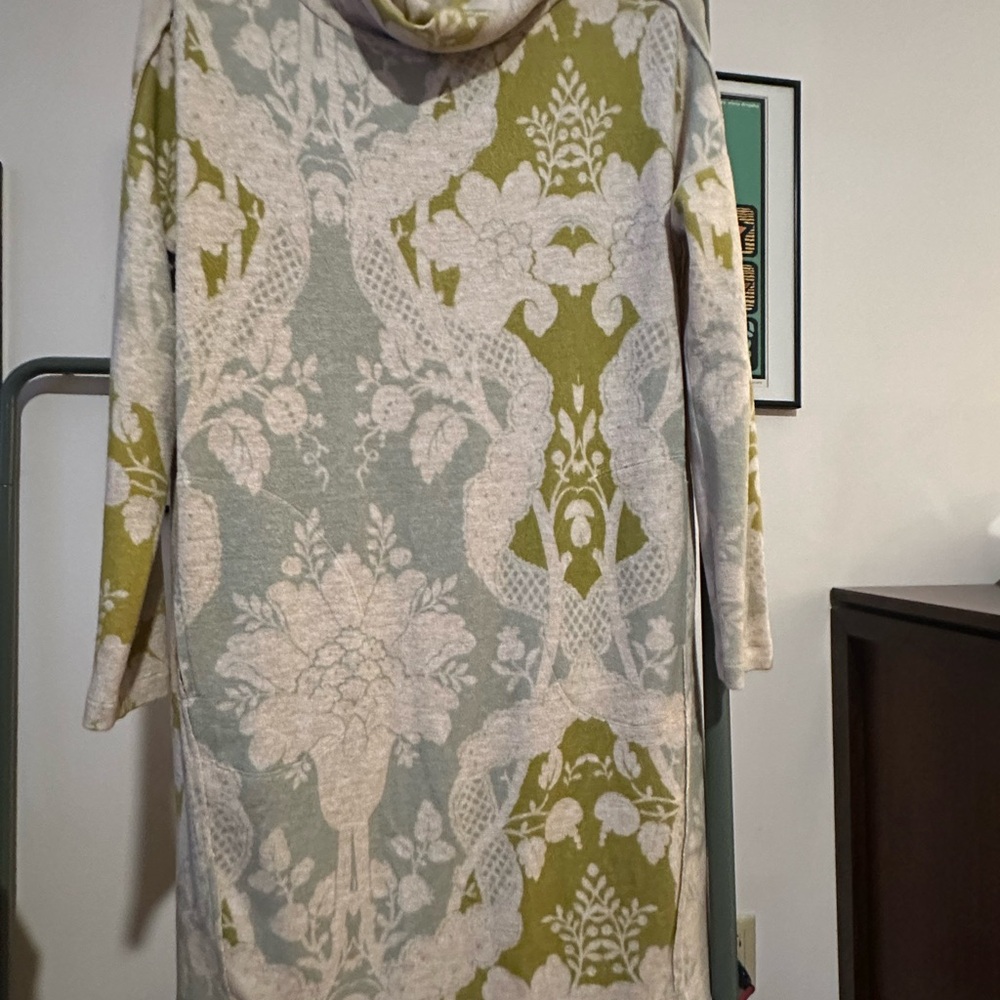 Anthropologie Blue  Green and Cream Floral sweater Dress